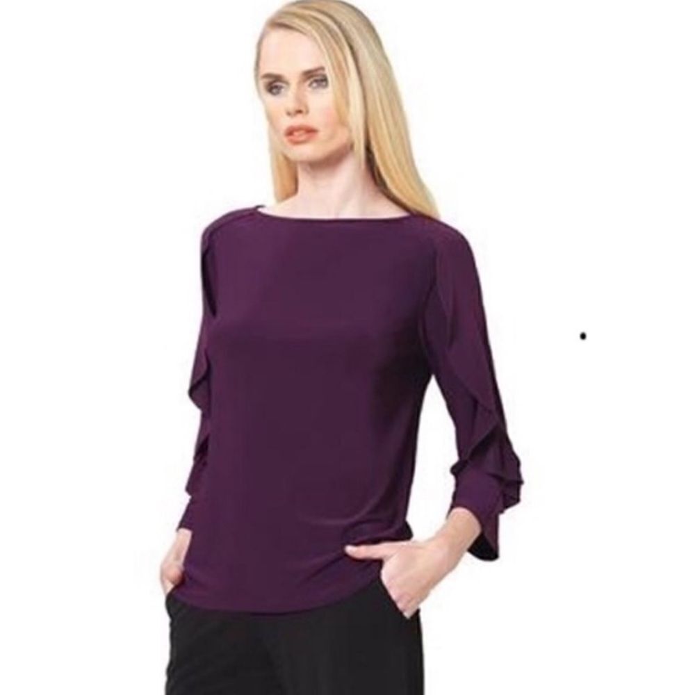 Ciara Sun Woo purple boat neck top with ruffle sleeves, super soft size XS